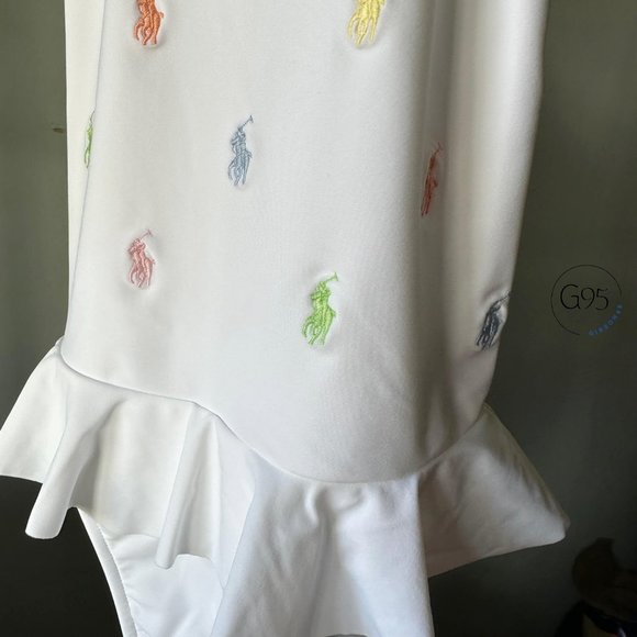 NWT Polo Ralph Lauren Girls Multi Color ALL OVER Polo Pony Embroidered SWIMSUIT - Picture 8 of 9